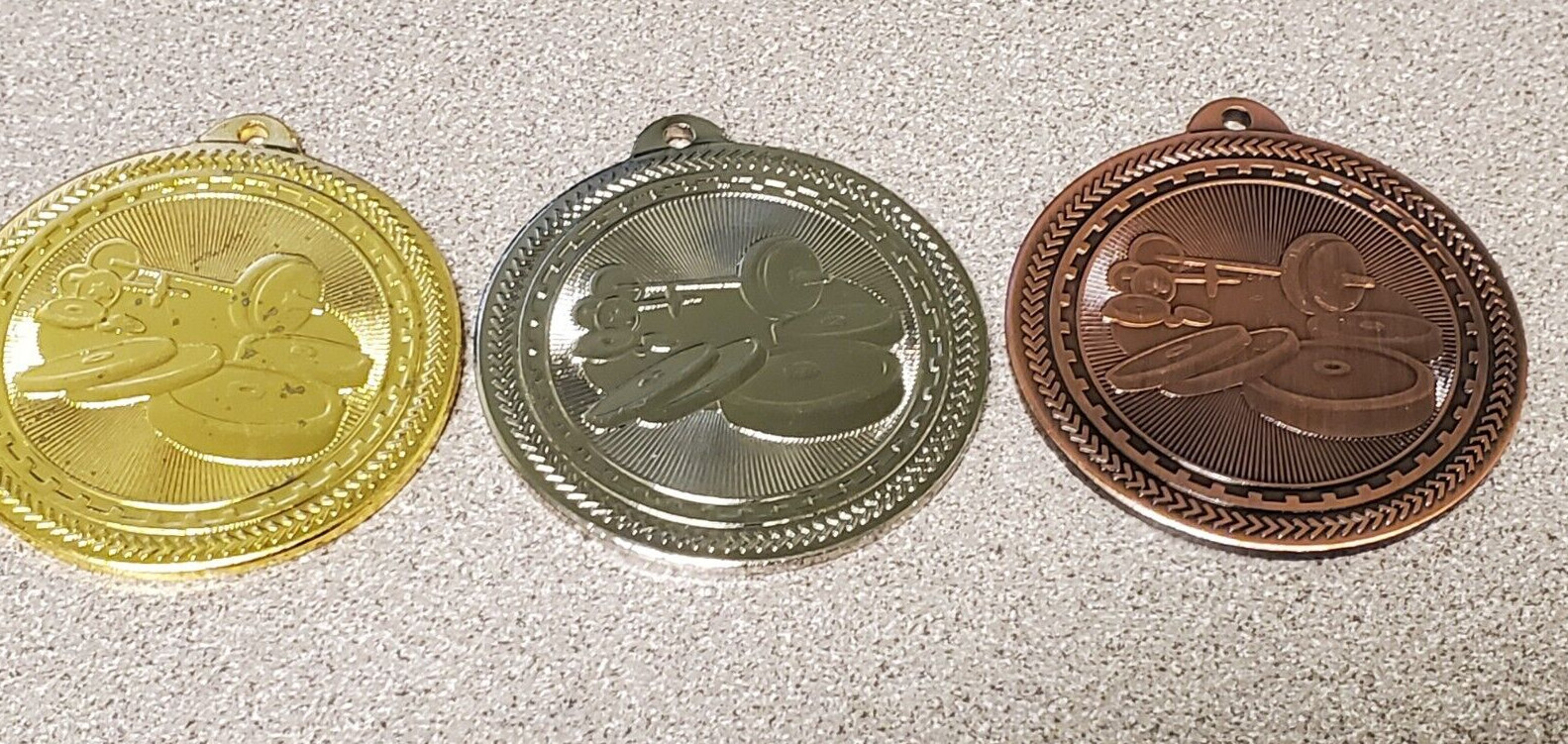 Weight lifting Medal, 2", choice of color, with engraving, & neck ribbon