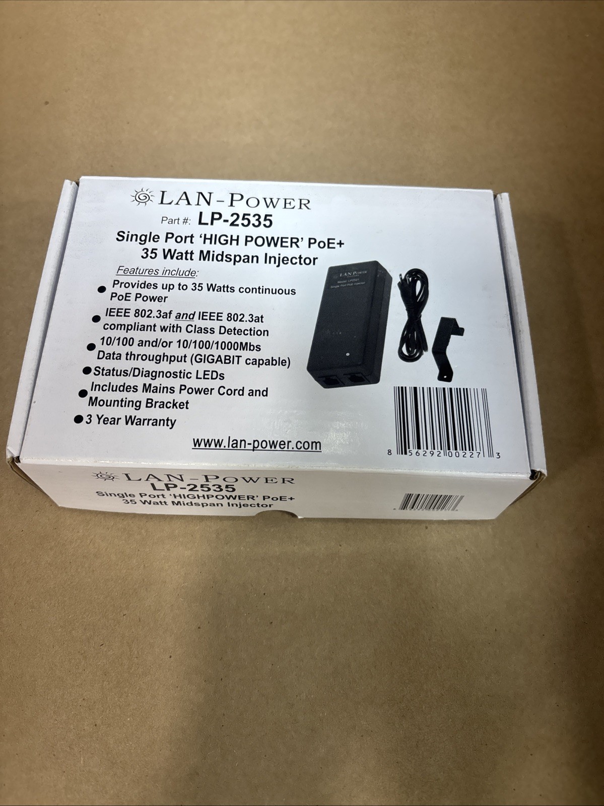LAN Power Single Port High Power Poe+ 35 Watt Midspan Injector LP-2535