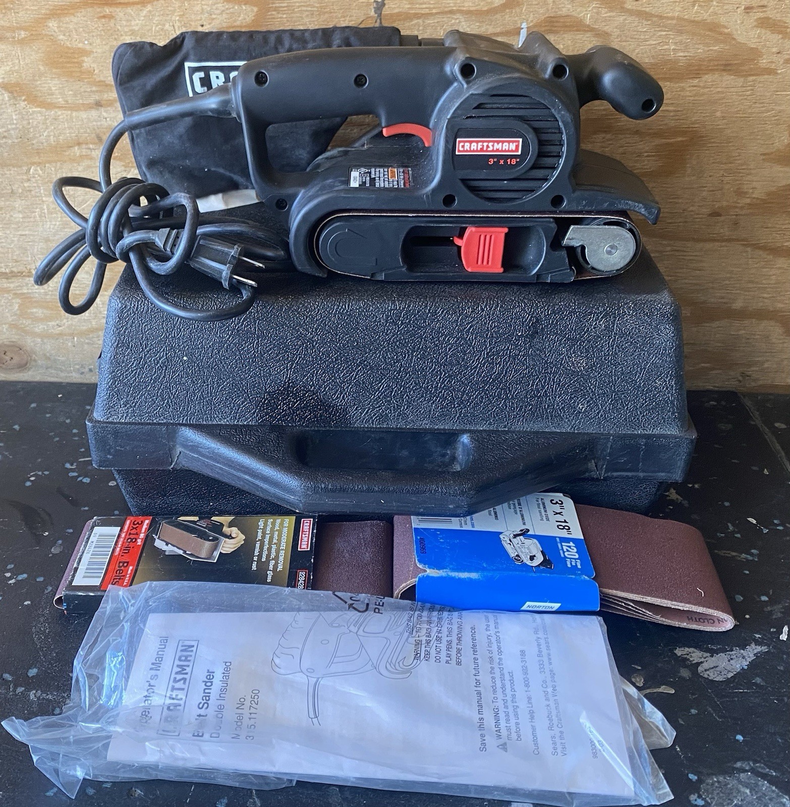 Craftsman Belt Sander 3” x 18” With Case And Sanding Belts “Used One Time”