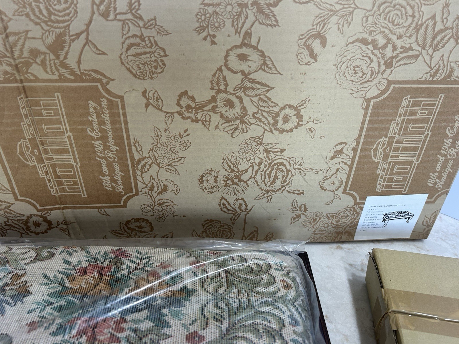 Antique Reproductions Cherry Finish Tapestry Footstool NIB