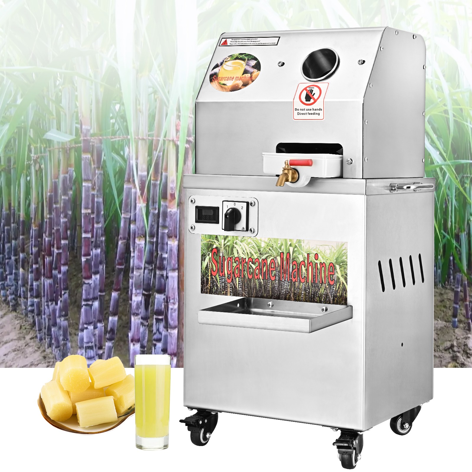 Electric Sugarcane Juicer Stainless Steel Extractor Squeezer with Wheels Food