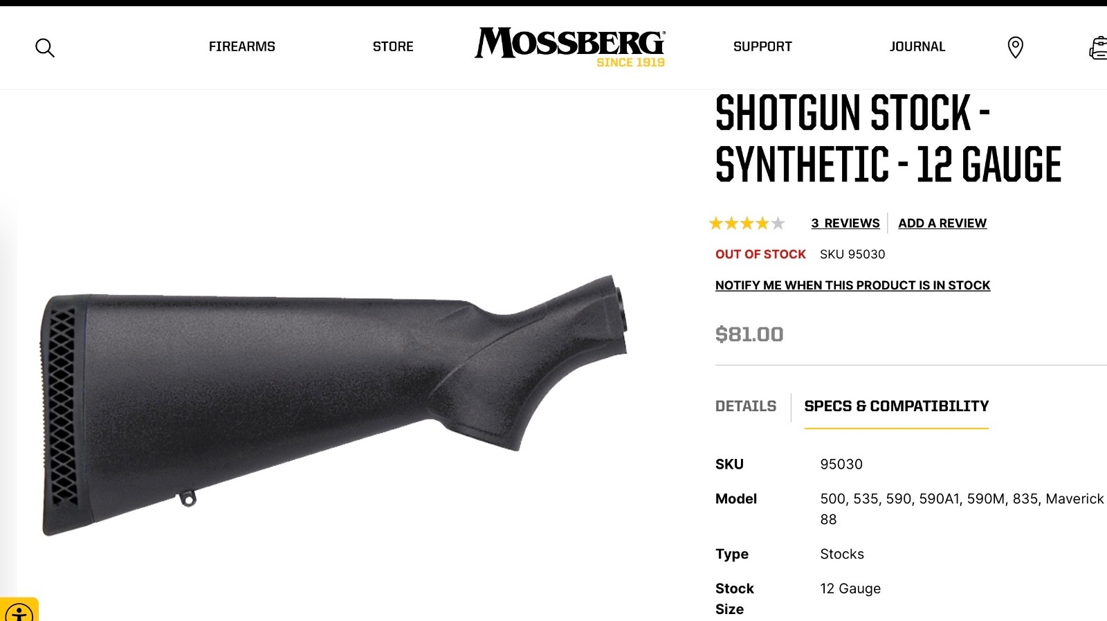New Takeoff Mossberg 590A1 SHOTGUN STOCK - SYNTHETIC - 12 GAUGE Full LOP (14").
