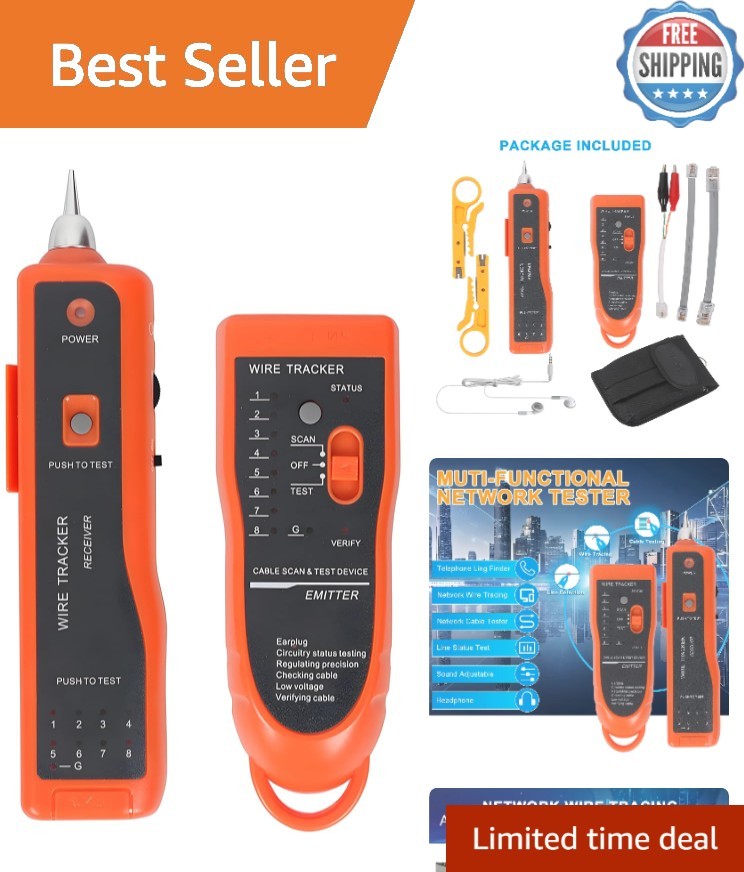 Battery-Powered RJ11 RJ45 Network Cable Tester with LED Illumination Toolkit