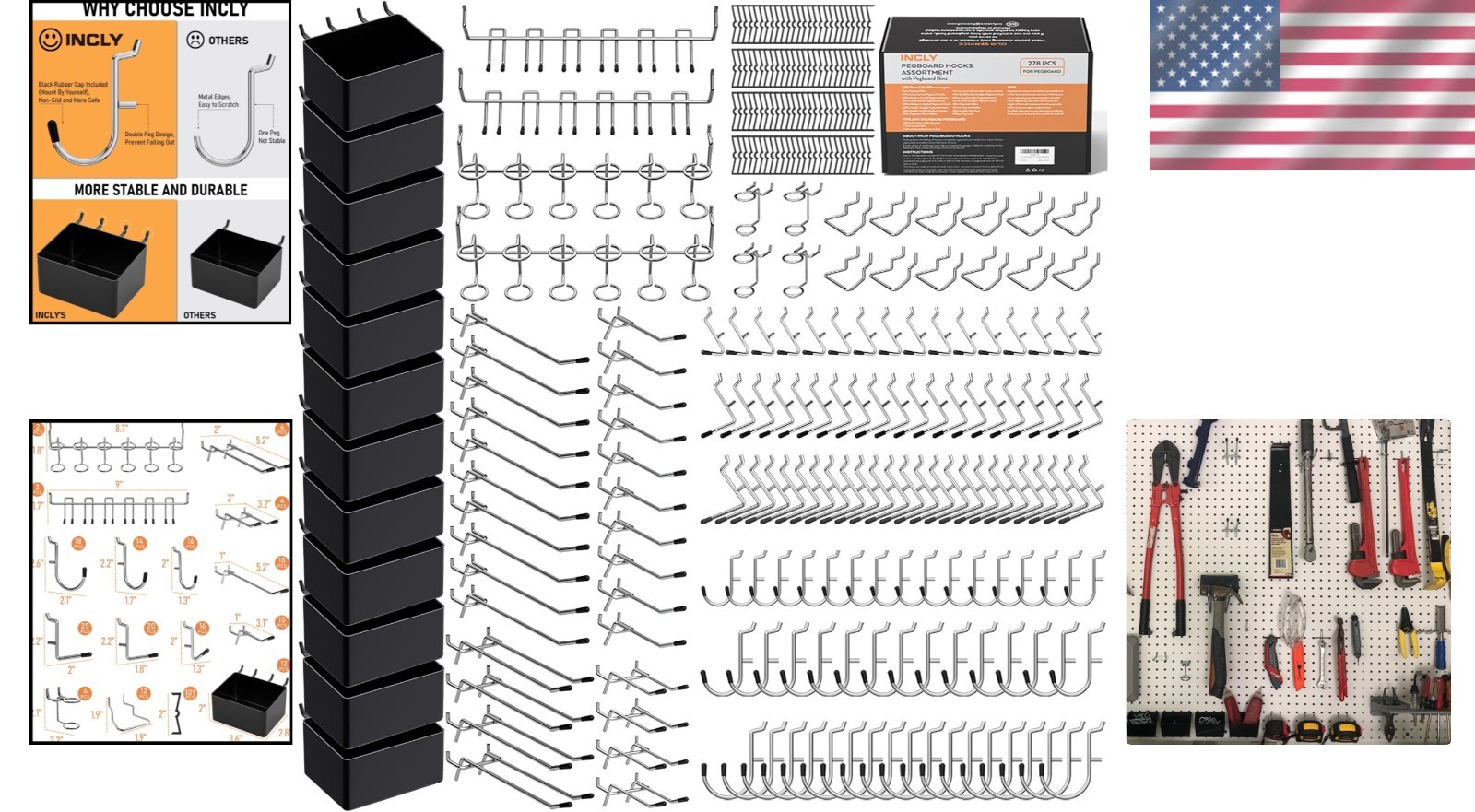 Versatile 278PCS Pegboard Hook Assortment for Garage & Workspace Organization