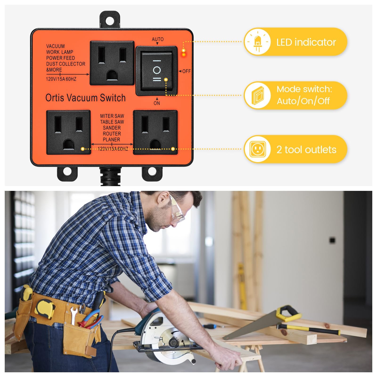 Automatic Vacuum Switch, Vacuum Switch for More Power Tools, Delay Vacuum On/...