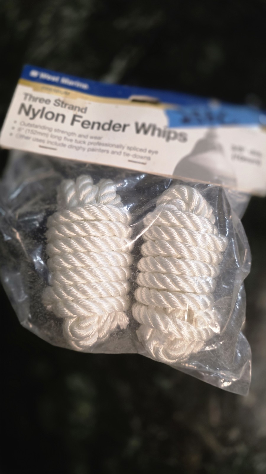 West Marine Premium 3 Strand Nylon Fender Whips 6" Eye professionally Spliced...