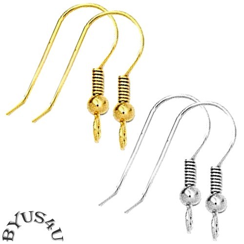 EARWIRE PLATED STEEL 22g FANCY FRENCH HOOK BALL COIL LOOP 12pair