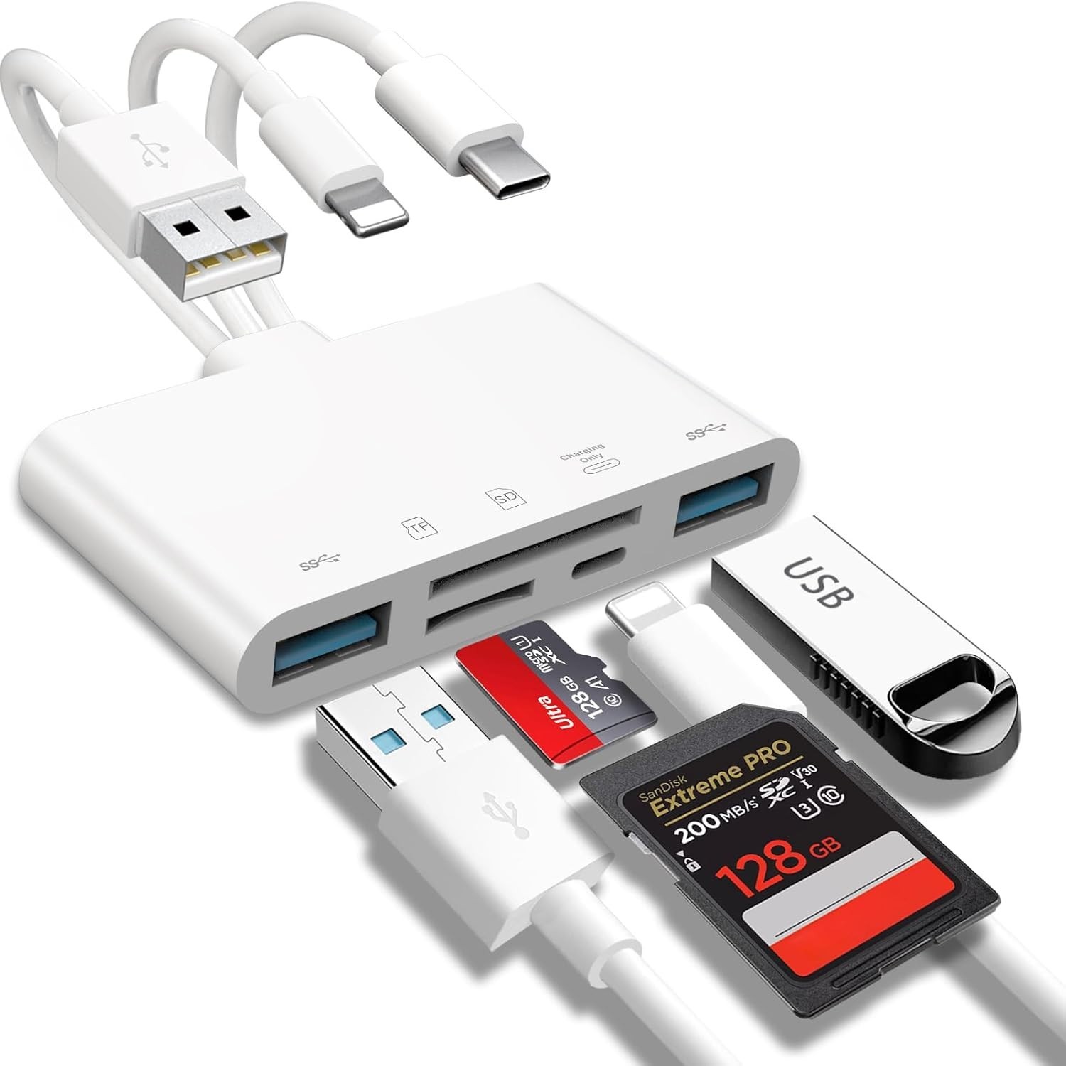 5-in-1 Memory Card Reader, USB OTG Adapter for iPhone iPad ,USB C and USB A