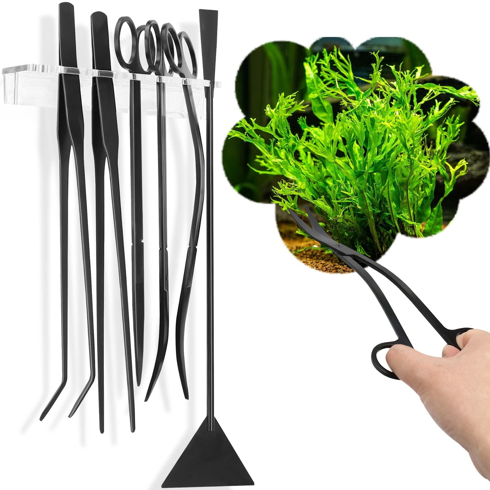 8 in 1 Aquascaping Tool kit with Acrylic Storage Rack, Black Steel Aquatic La...