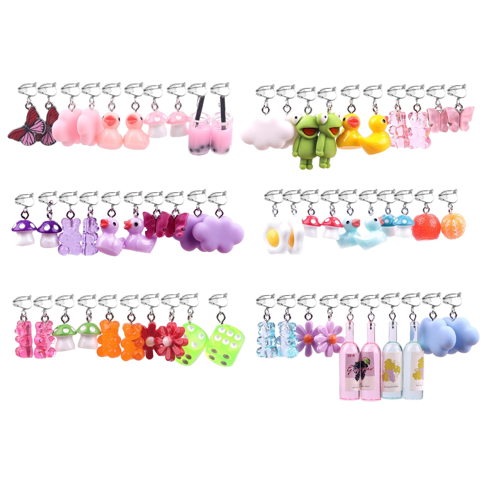 30 Pairs Clip On Earrings Cute Weird Funny Earrings Aesthetic Non Pierced Dan...