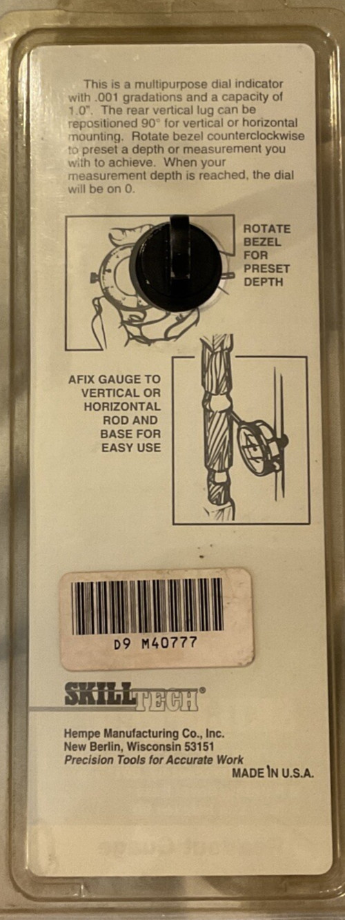 Skill Tech Dial Indicator Gauge – 0–1" Range 001" Graduation USA