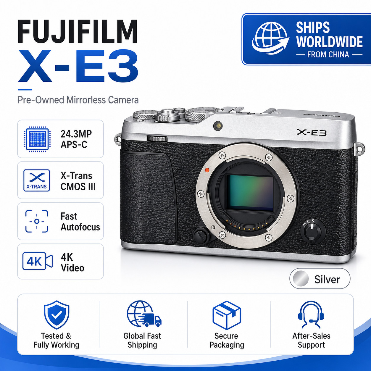 Fujifilm X-E3 24.3MP Mirrorless Digital Camera XE3 Body Only Silver Excellent