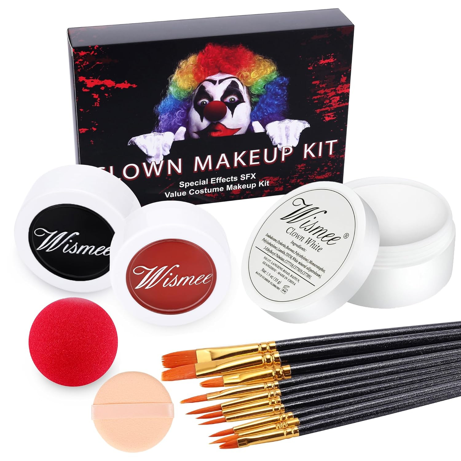 Clown White Black Red Face Body Paint，Clown Makeup Kit，Joker Zombie Vampire Skel