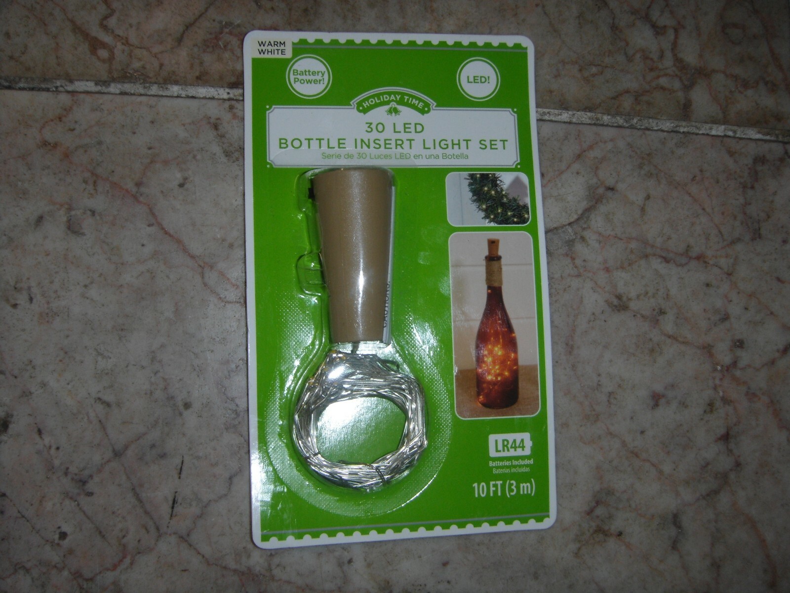New Holiday Time 30 LED Bottle Insert Light Set Warm White Battery Power 10 FT