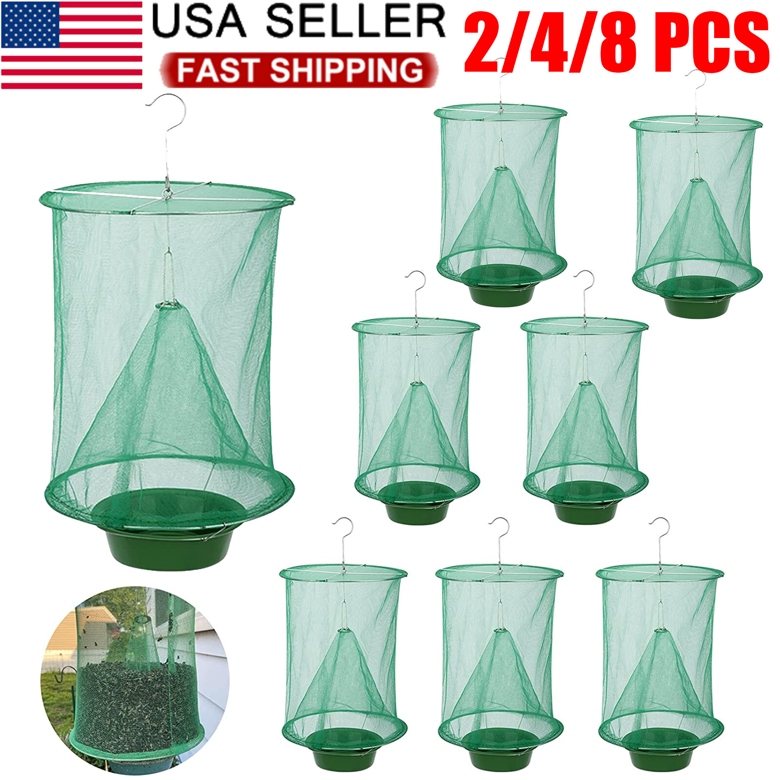 2/4/8x Ranch Fly Traps Outdoor Indoor Hanging Fly Catcher Cage for Farms Parks