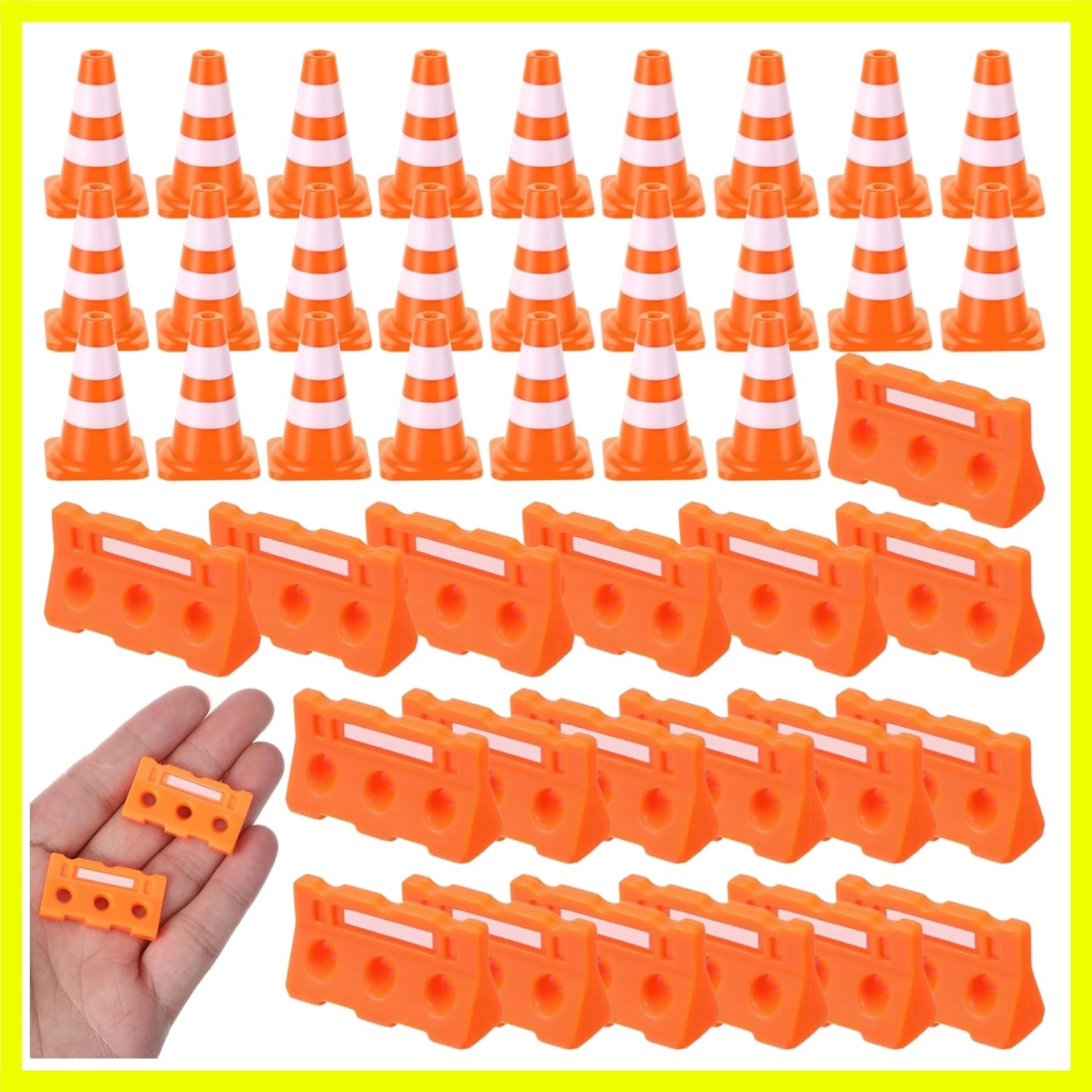 50 Pcs Mini Traffic Cones & Miniature Fence Barricade Signs,1" Mini Construct...