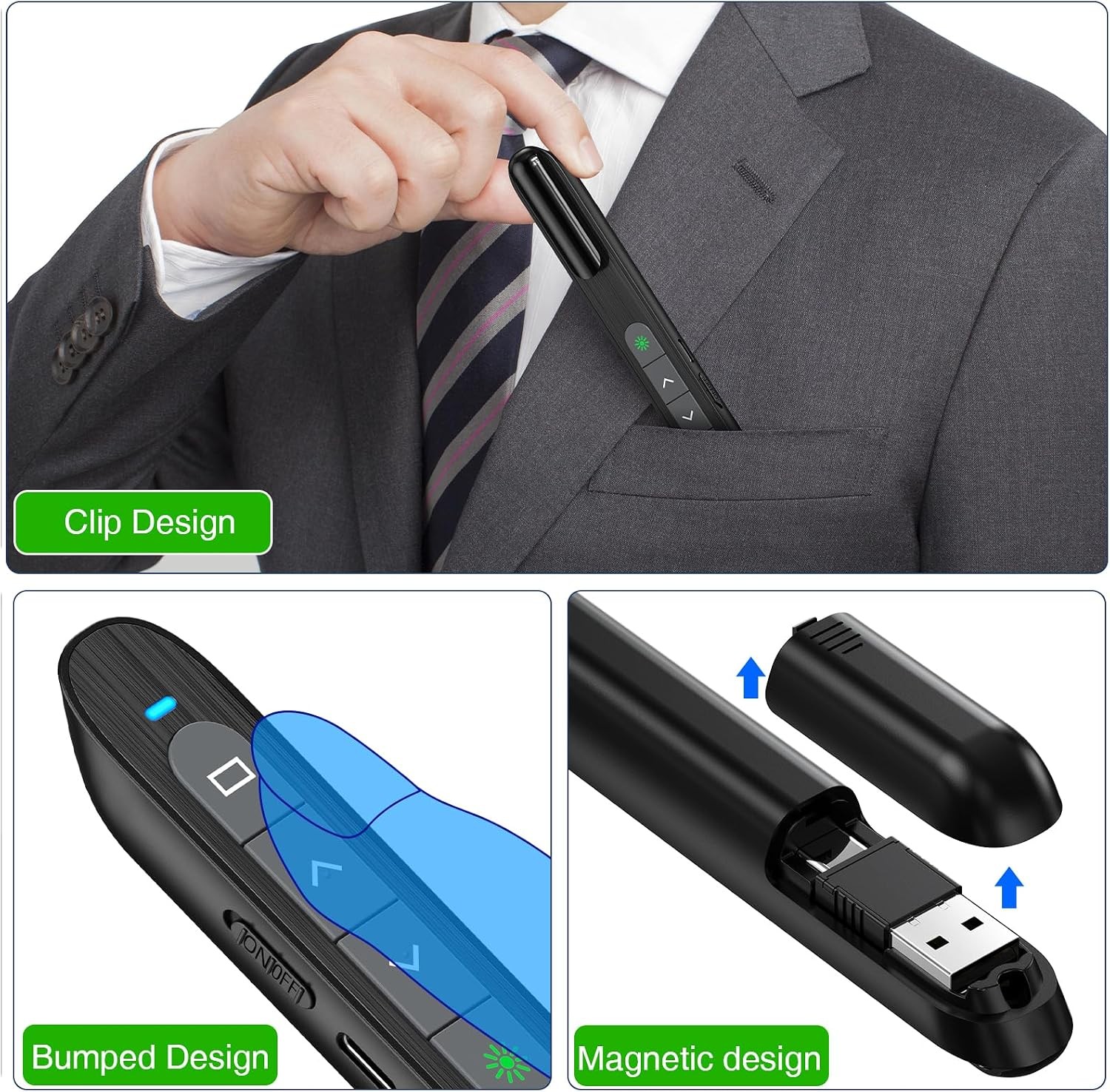 USB C Rechargeable Presentation Clicker with Green Light, Remote Clicker for Pre