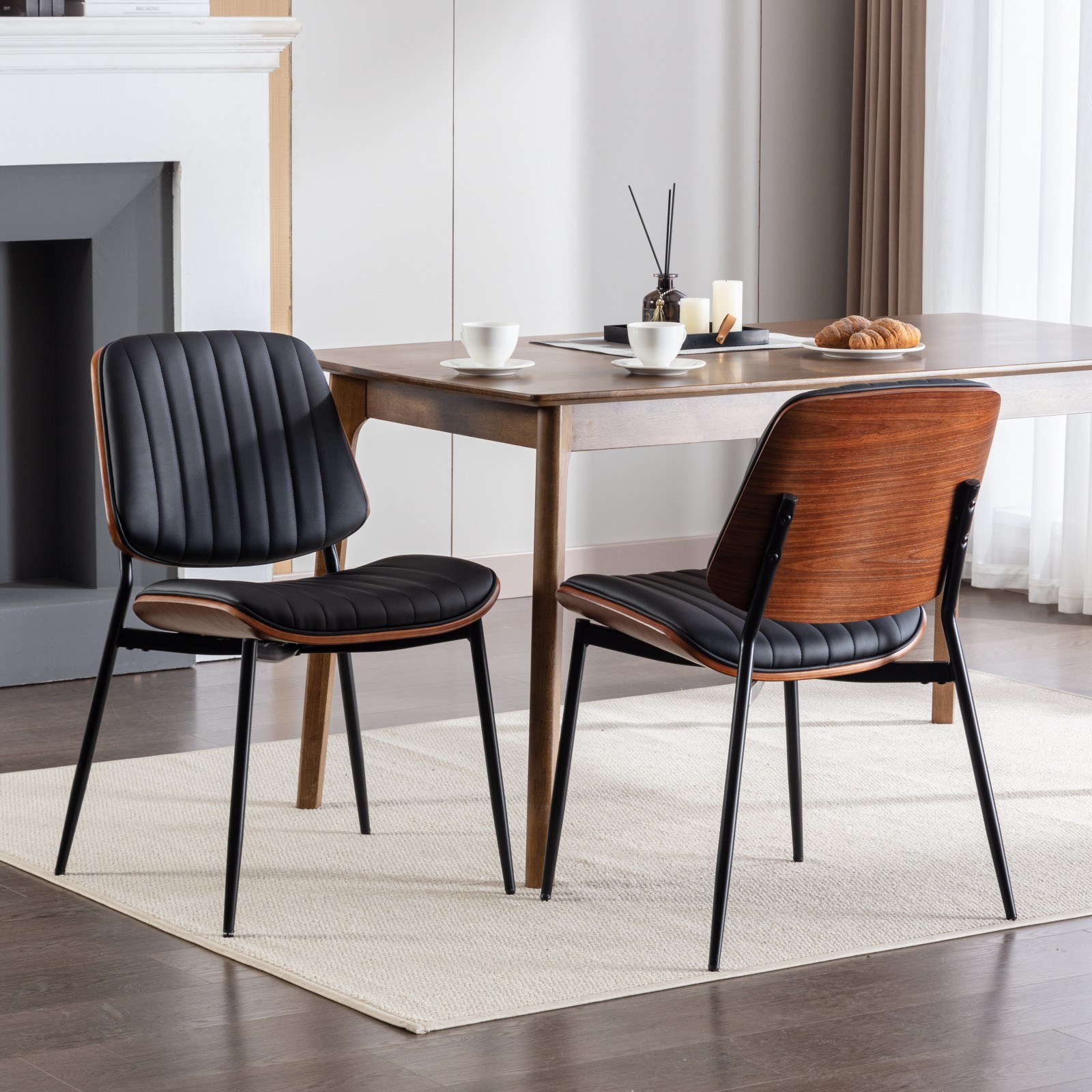 A&A Furniture, Dining Chairs Set of 2 Mid Century Modern Retro Faux Leather Ch