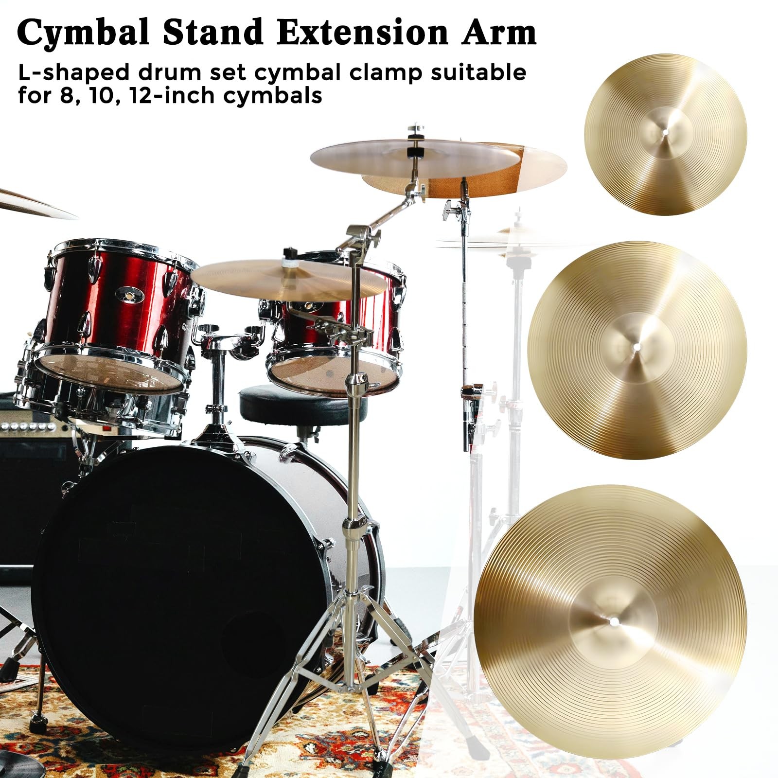 RANMING Drum Set Mounting Clamp Cymbal Stand Extension Arm L Silver