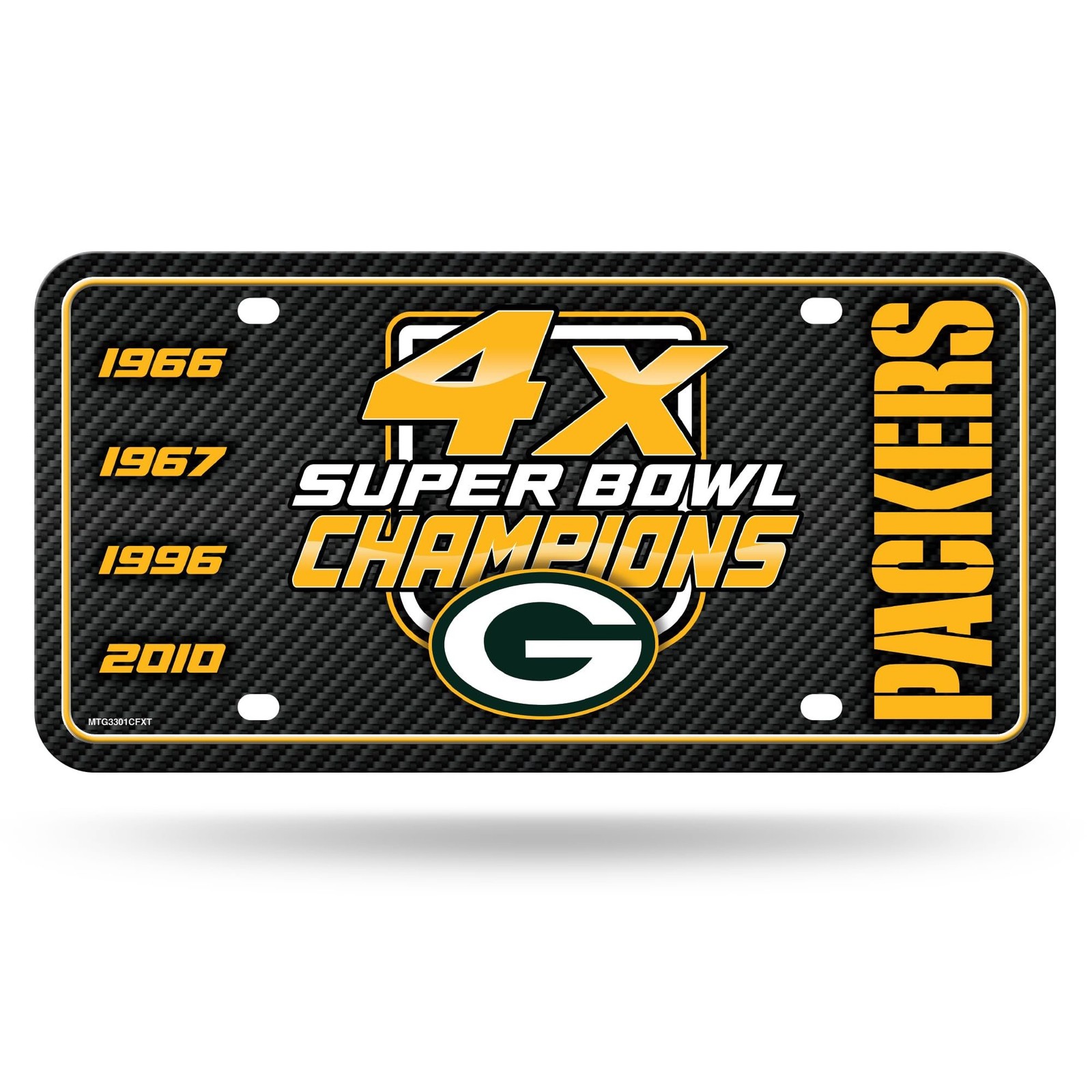 Green Bay Packers 4-Time Champions Premium Metal Tag License Plate, Carbon...