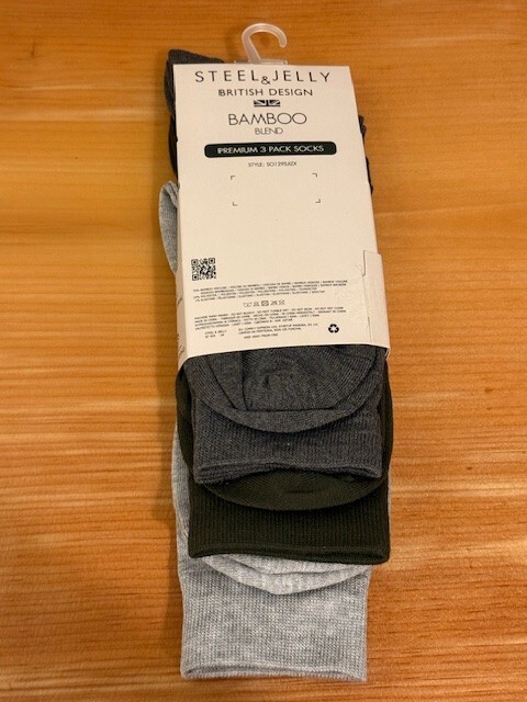 Steel & Jelly Bamboo or Polyester Blend Socks 3 Pair Premium US Shoe Size 7-12
