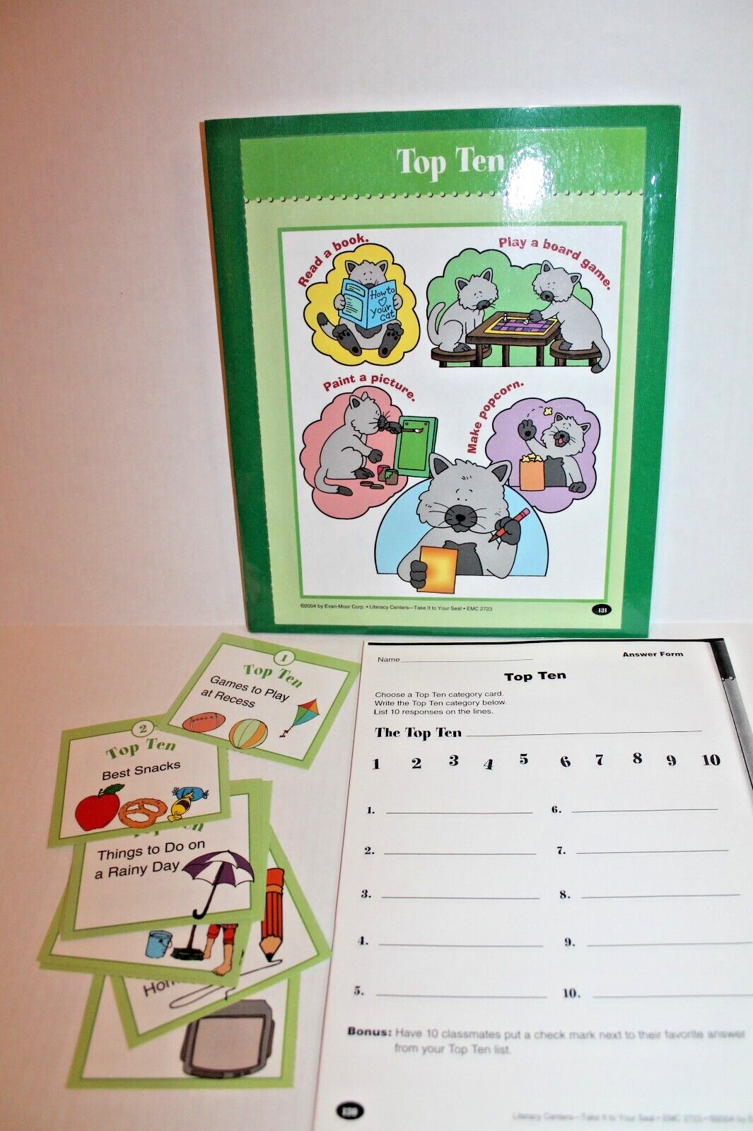 Evan-Moor Literacy Writing Center Folder Game Activity "Top Ten" Grades 1-2