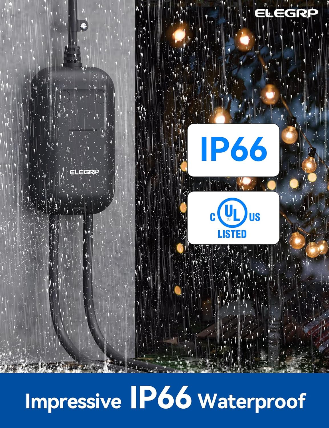 Outdoor Smart Plug IP66 Waterproof WiFi Outlet 2 Socket 15A 125V Apps Compatible