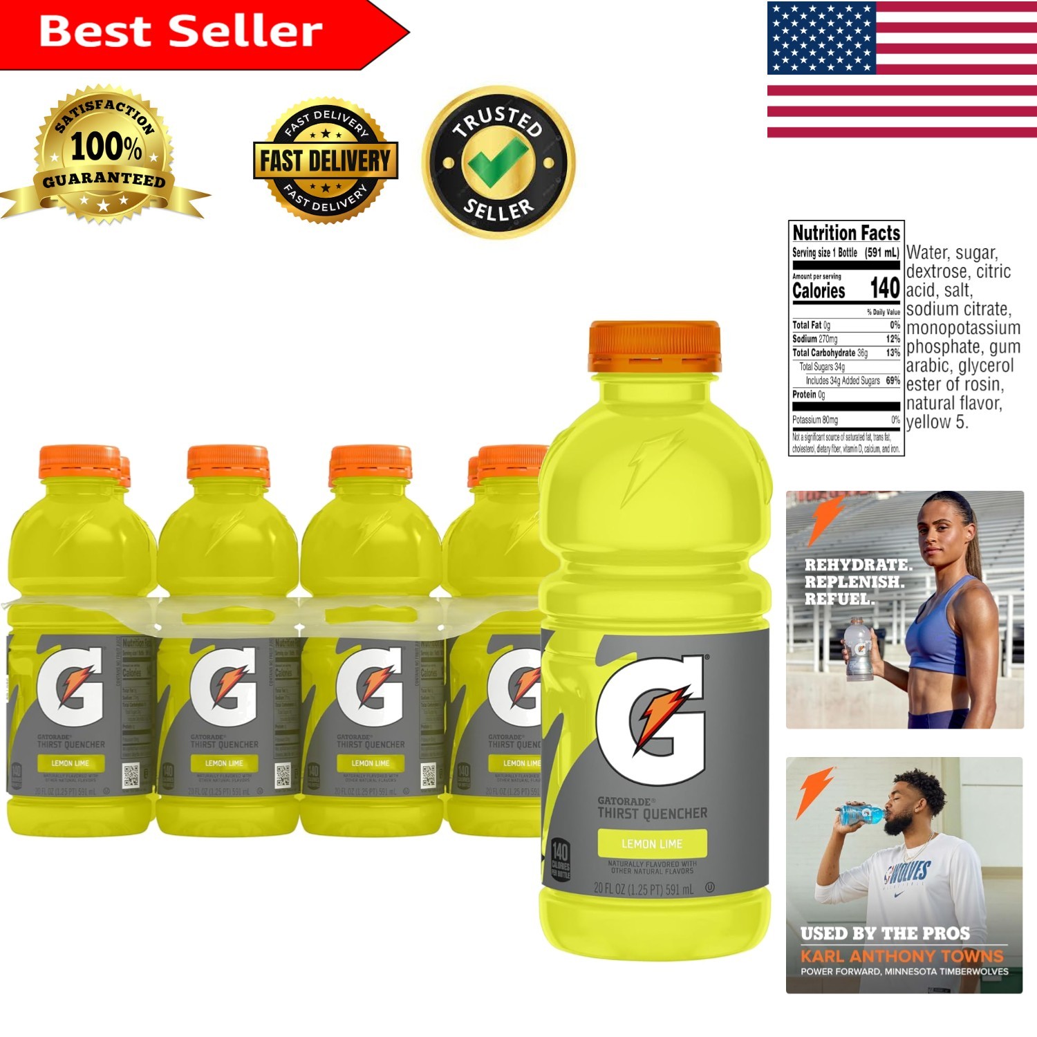 Natural Lemon-Lime Thirst Quencher Sports Drink, 160 Fl Oz Total - 8 Pack