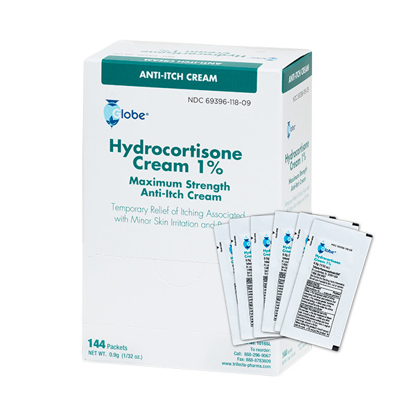 Globe Hydrocortisone 1% Cream,  144 Packets/Box (0.9g Packet) Anti-Itch Cream!
