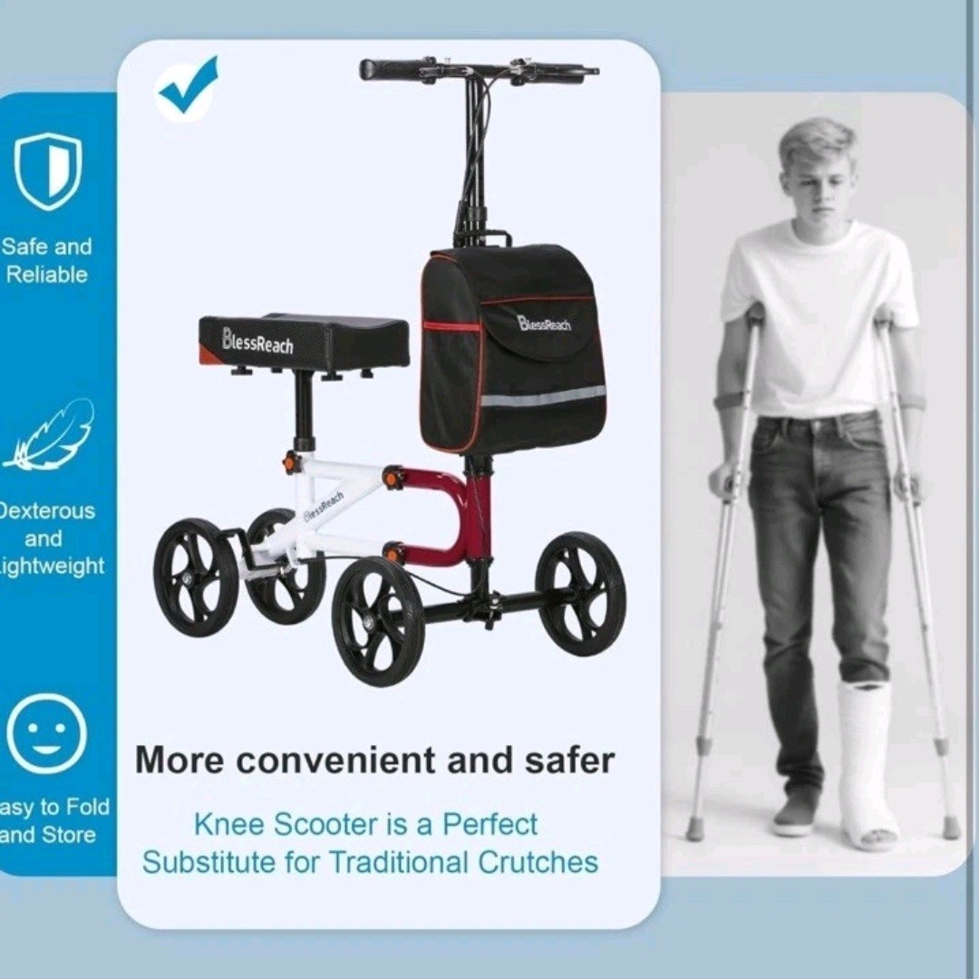BlessReach Economy Knee Scooter Steerable Dual Brakes. WB-2111 Red