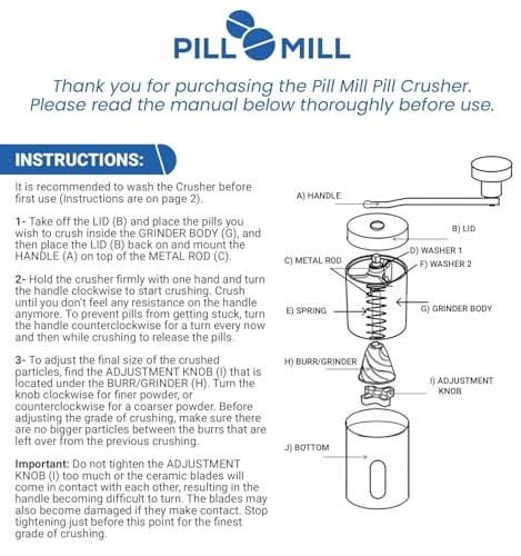 Pill Mill Pill Crusher - Crushes Multiple Tablets To A Fine Powder - M