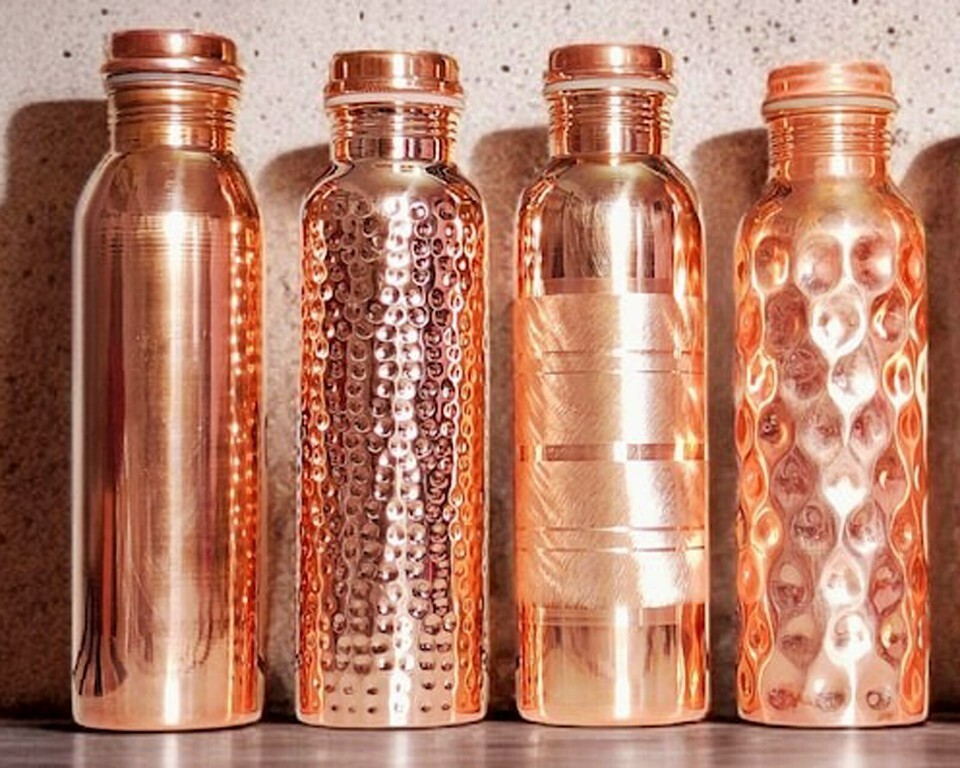 100% Pure Copper Hammered Water Bottle Drinking Tumbler Health Benefits 1 Litre