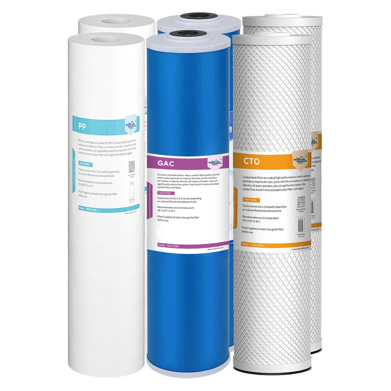 5 Micron 20"x4.5" PP GAC CTO Carbon Block Water Filter Replacement Cartridge Set