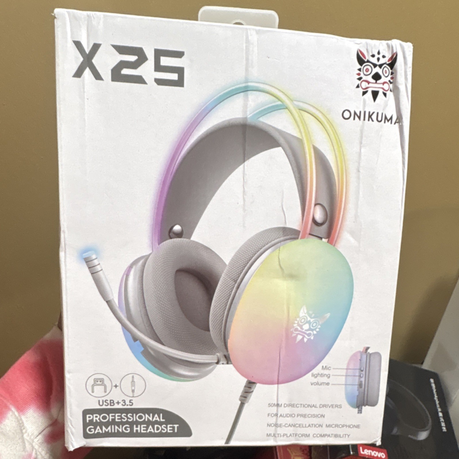Onikuma X25 Gaming Headset Multicolor USB 3.5mm Noise-Cancelling Mic Lighting