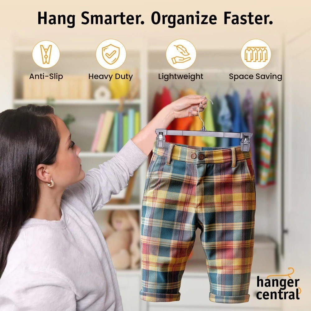 Plastic Pants Hangers with Clips Black 10 Inch 10 Pack Non-Slip Garment Clips