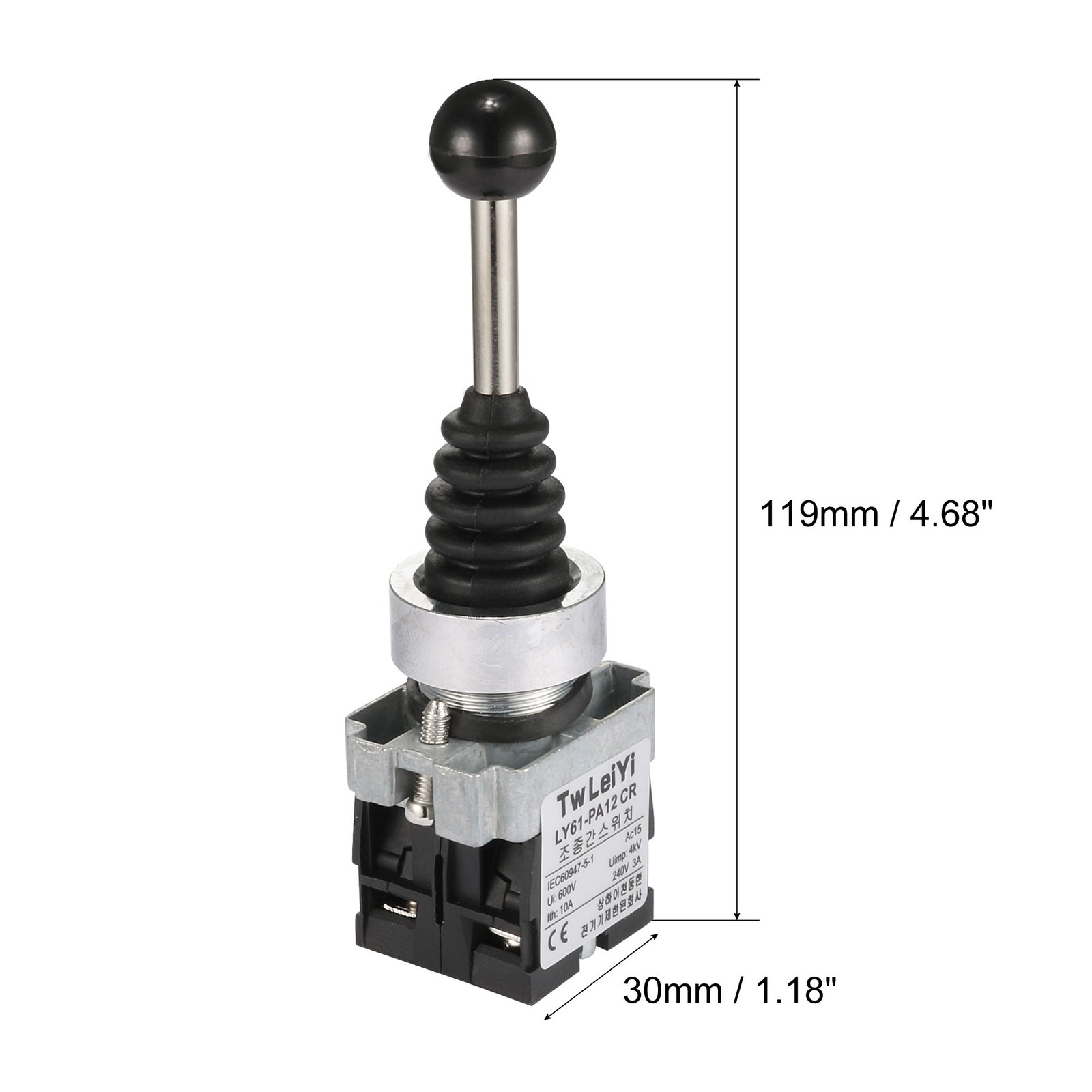 Joystick Switch 2 Position 2NO Latching Type AC 600V 10A 22mm Panel Mount