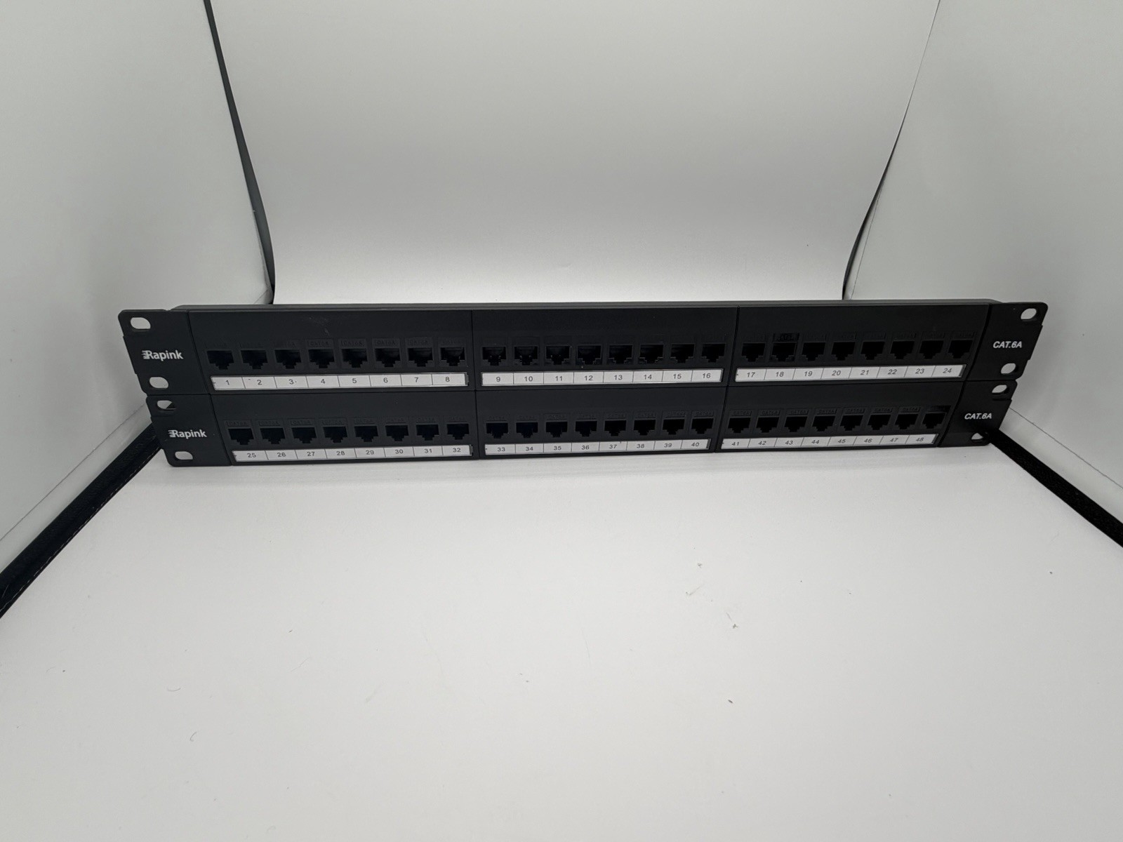 Rapink Patch Panel 48 Port Cat6A with inline keystone, Pass-Thru
