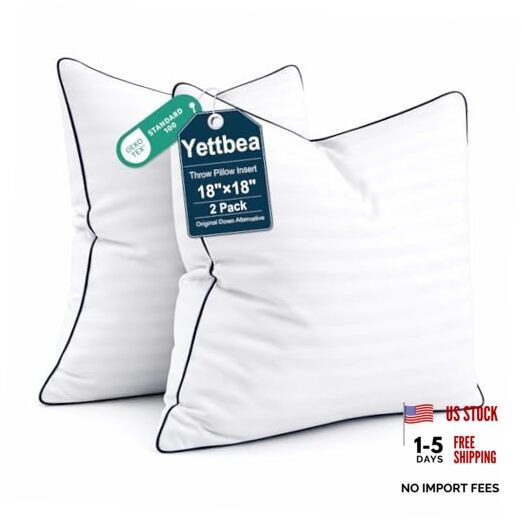 18x18 Inches Pillow Inserts Set of 2- Premium 18x18 Inch (Pack of 2) White