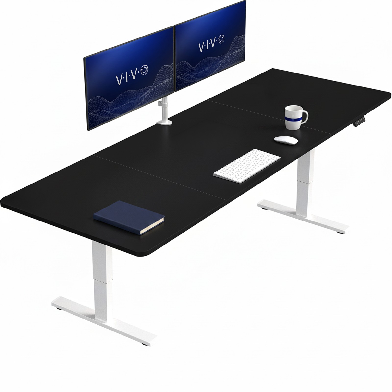 VIVO Electric 83” x 30” Stand Up Desk Workstation, Black Table Top, White Frame
