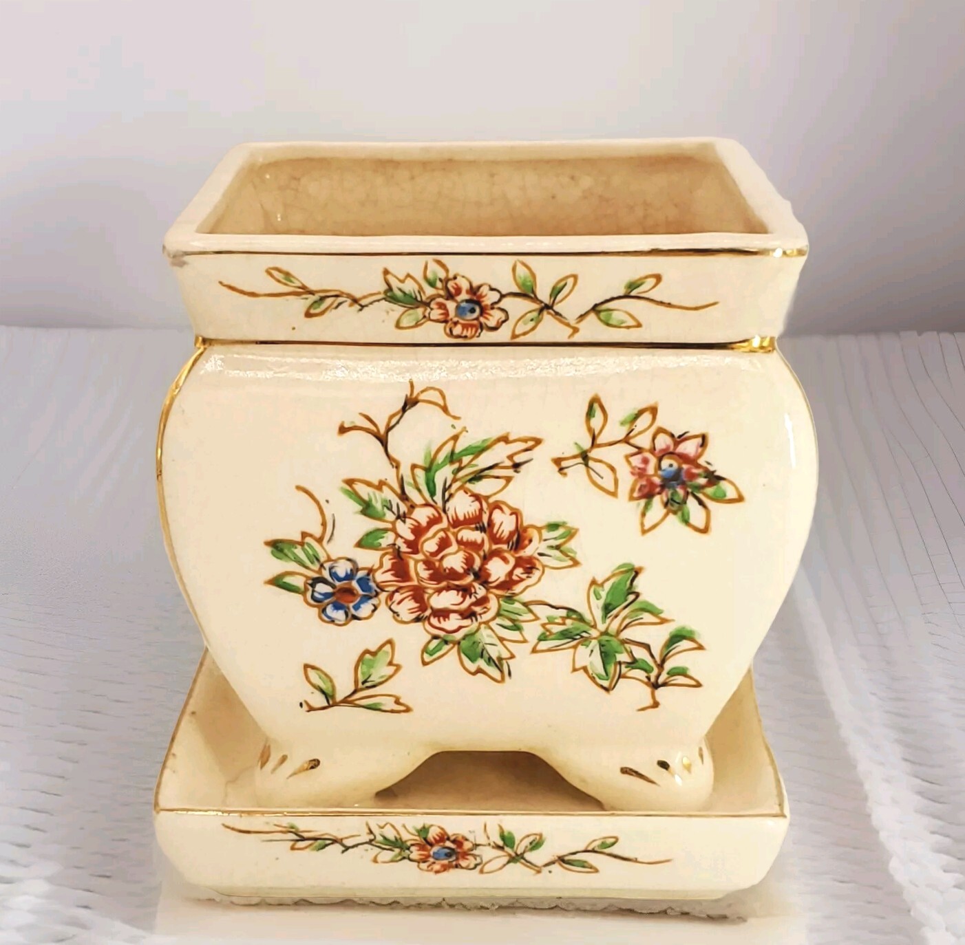 Vintage LANGBEIN Ceramic Planter Pot Jardiniere Hand Painted Japan