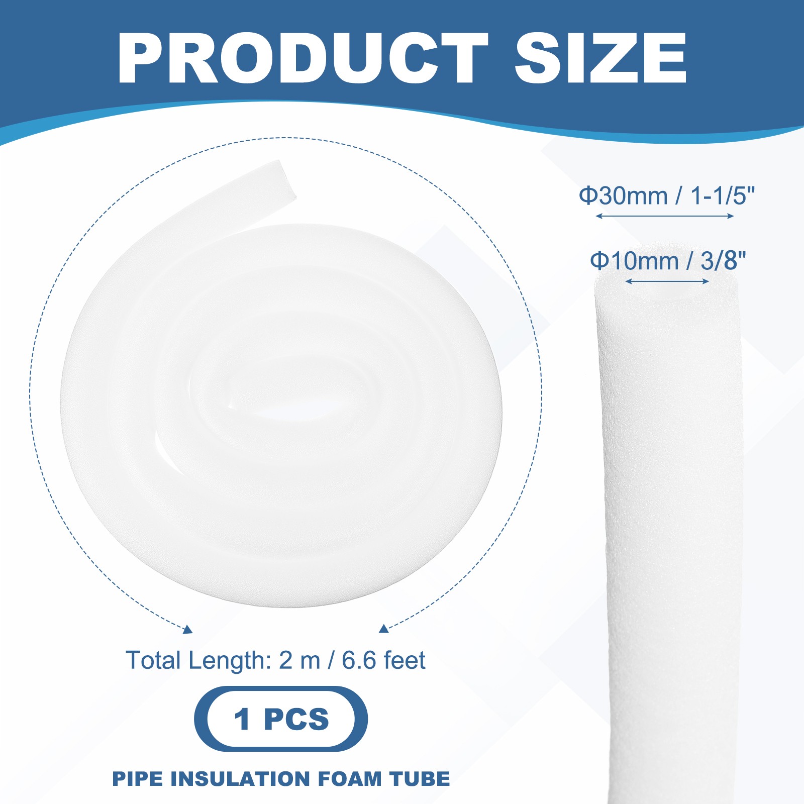 3/8"x1-1/5"x6.6Ft White Insulation Pipe Sheath