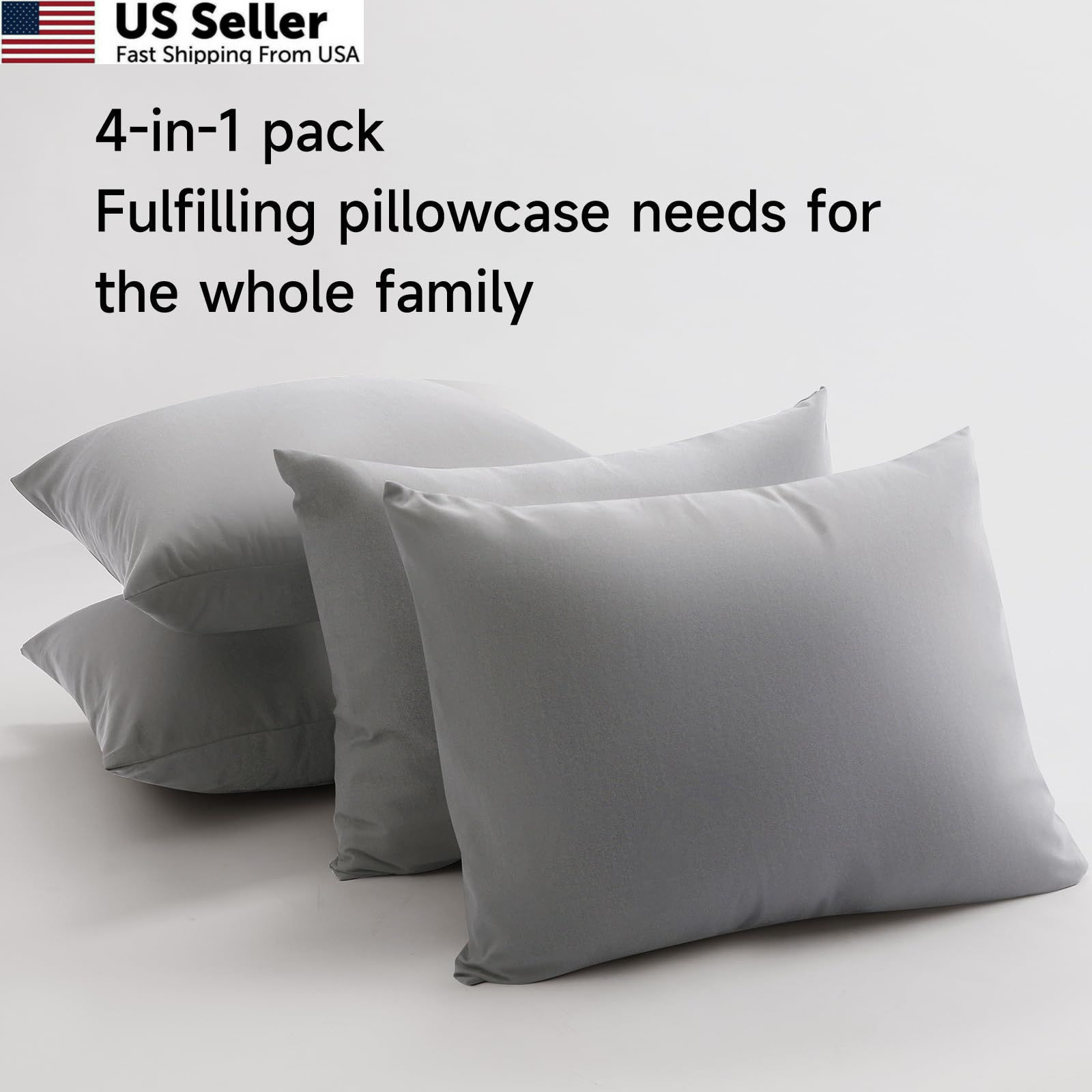 BEITE 4 Pack Pillow Case Protectors Queen-LightGray 20*30(4PCS), Lightgray