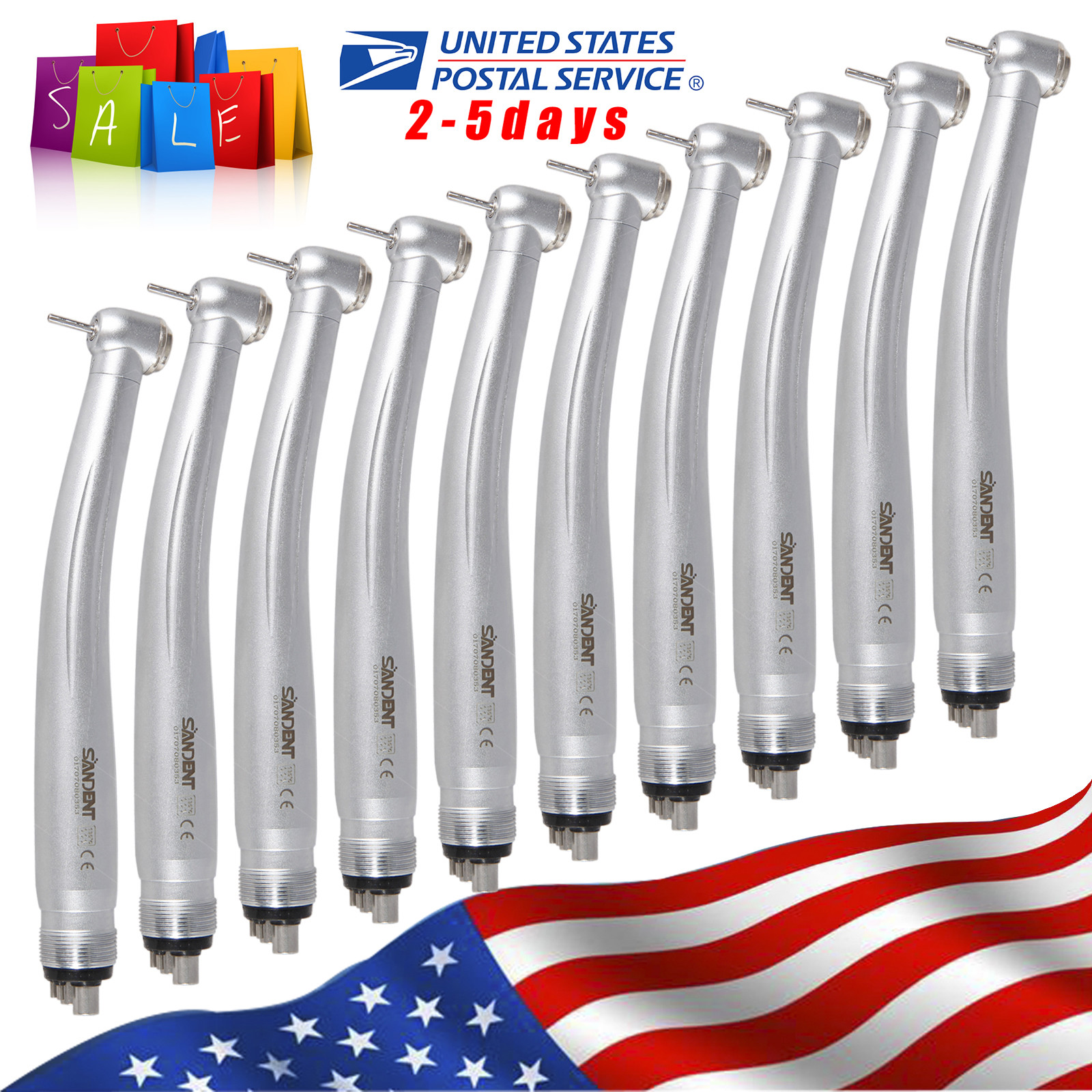 10pcs NSK Style Dental High Speed Handpiece Push Button type 4/2 Hole SANDENT-M4