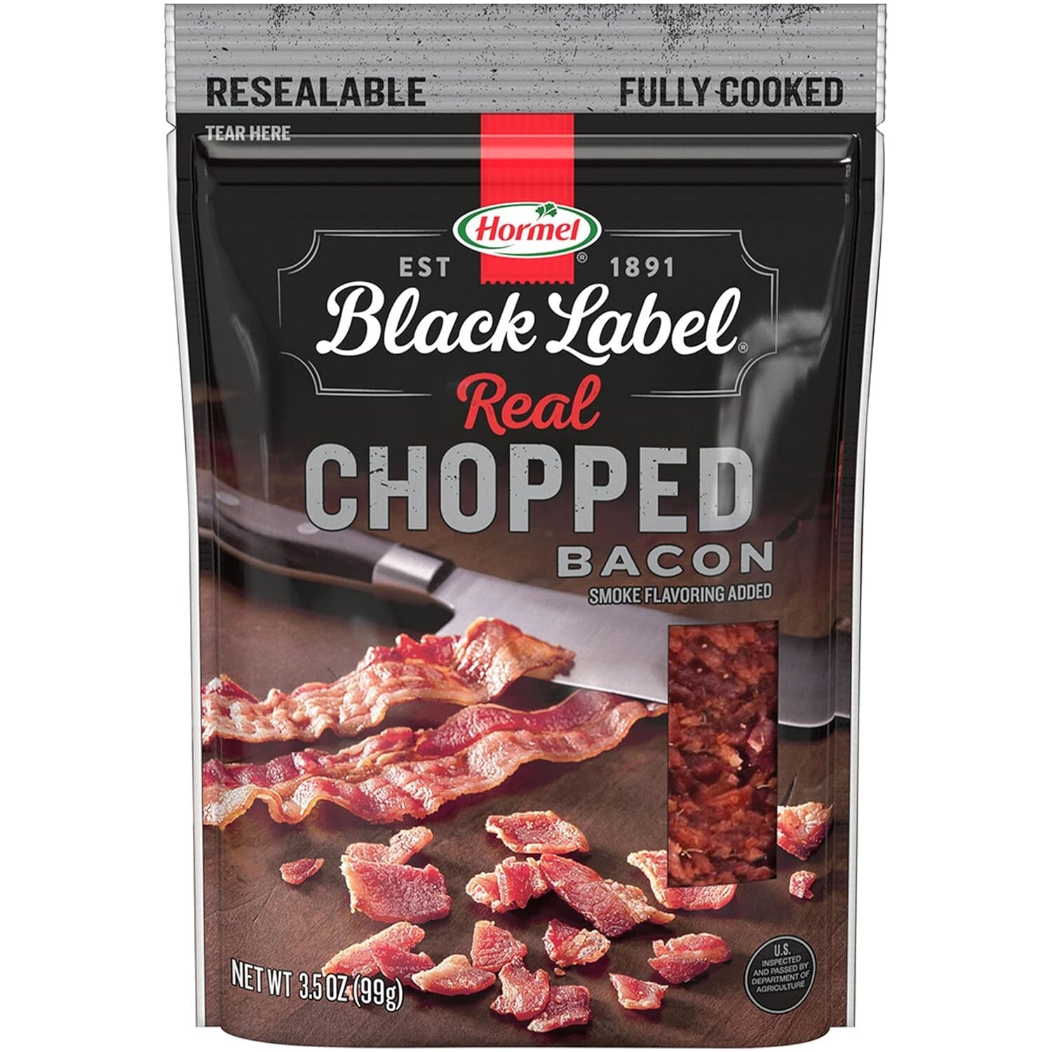 Hormel Black Label Fully Cooked 100% Real Chopped Bacon, Natural Smoked, 3.5 Oz