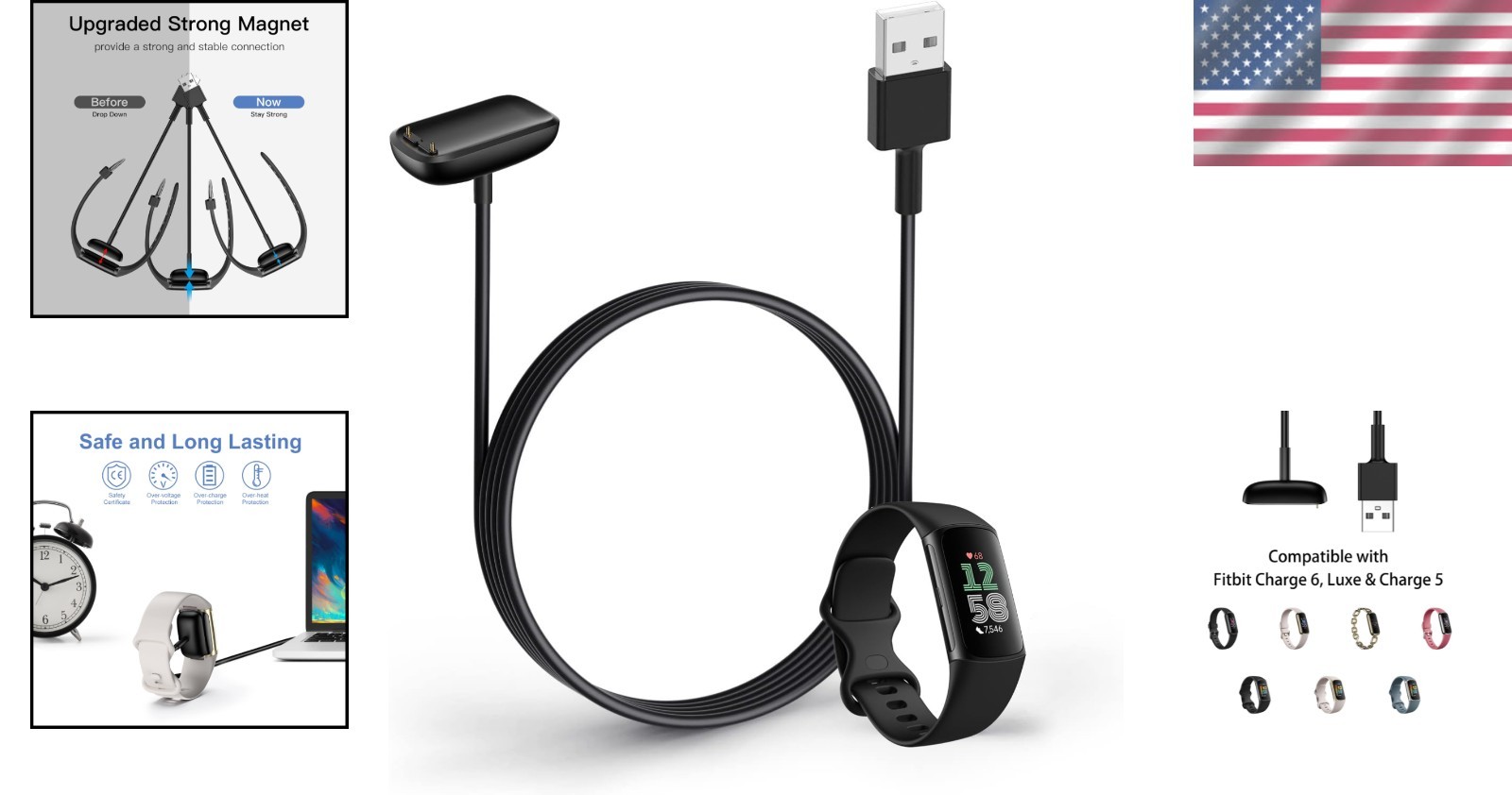 Lightweight 3.3ft Charging Cable for Fitbit Charge 5/6 & Luxe - Durable Design