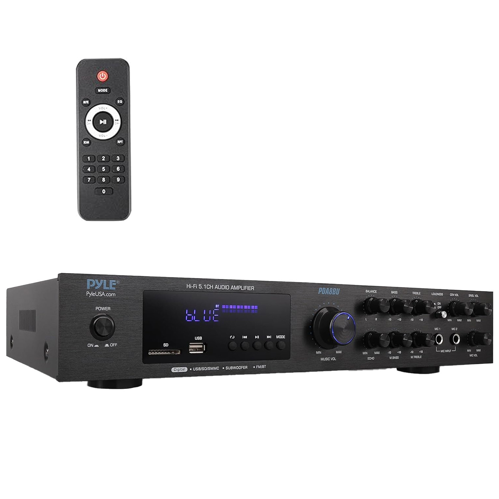 Pyle PDA8BU 5.1 Channel Home Audio Bluetooth Receiver, 4x 4" White Speakers,Wire
