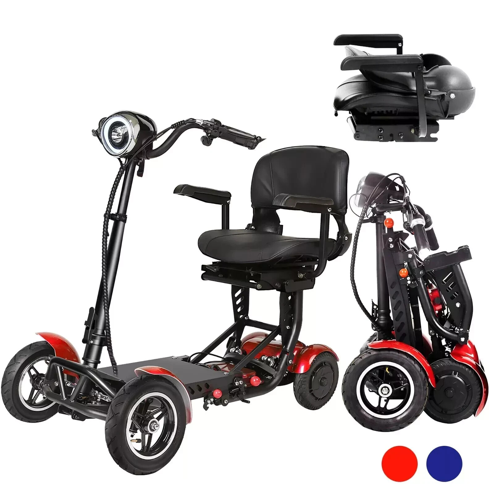 Foldable 4 Wheel Mobility Scooter Folding Drive Device for Seniors Adults 500W