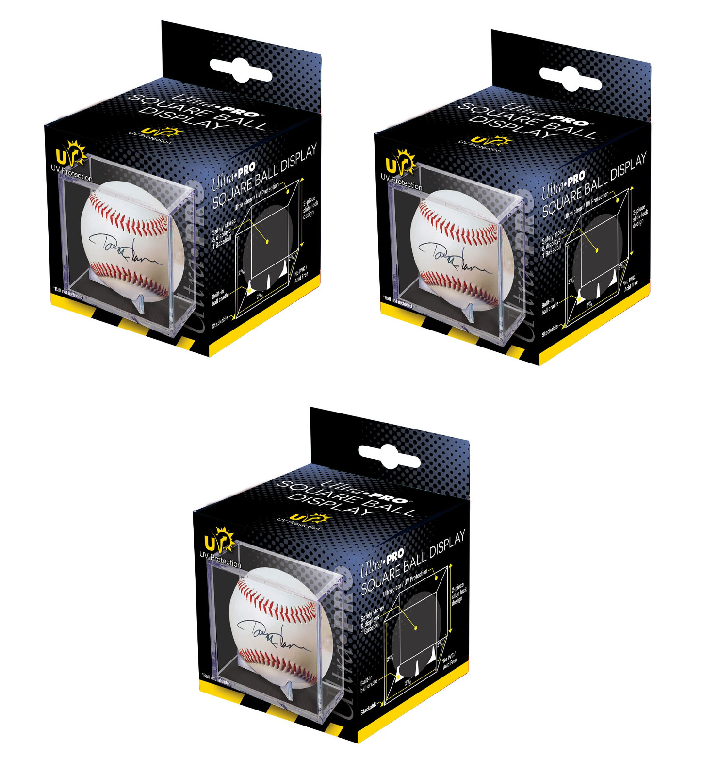(3-Pack) Ultra Pro Square UV Protected Baseball Holder Cube Display Case