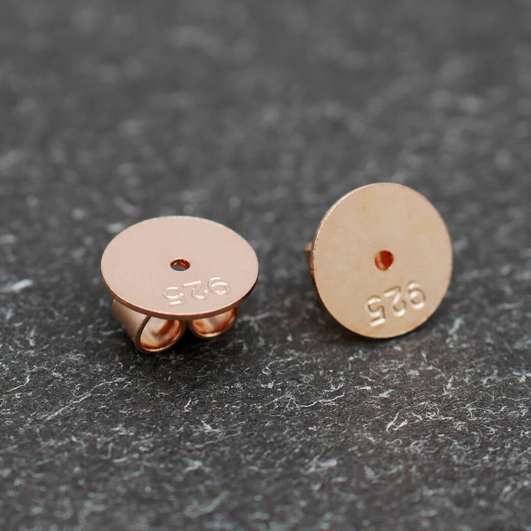 925 Sterling Silver Stud Post Earring Backs Disc Support Rose Gold Tone A4494