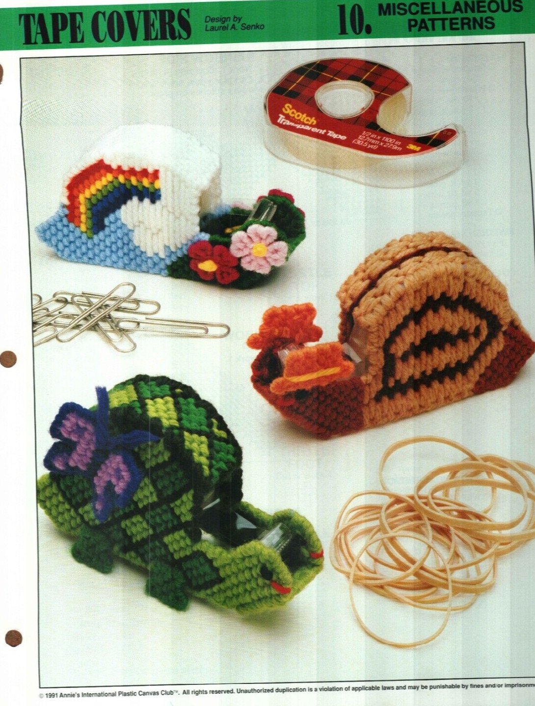 NEW TAPE COVERS TURTLE SNAIL RAINBOW ANNIE'S PLASTIC CANVAS PATTERN INSTRUCTIONS